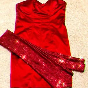 Red dress, above knees, mini